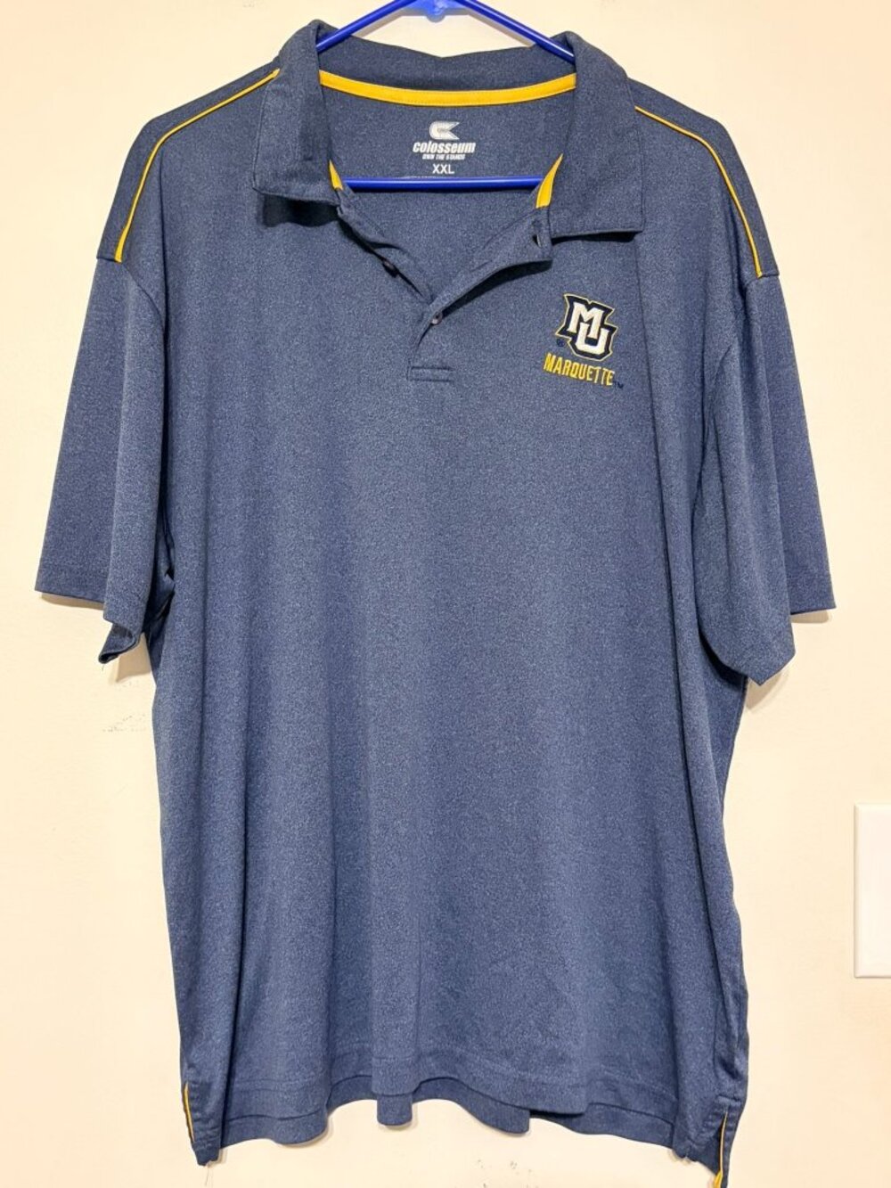 Men's Colosseum Marquette University Golden Eagles Blue Gold Polo Shirt Size XXL